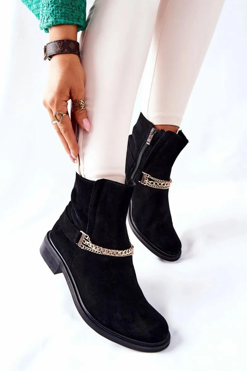 Online Boto Damskie Botki Skórzane Nicole Czarne Dome