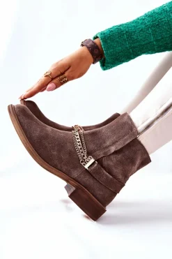 New Damskie Botki Skórzane Nicole Brązowe Dome Damskie Botki Wiosenne|Brązowe I Beżowe Botki