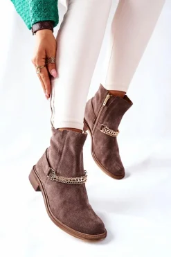 New Damskie Botki Skórzane Nicole Brązowe Dome Damskie Botki Wiosenne|Brązowe I Beżowe Botki