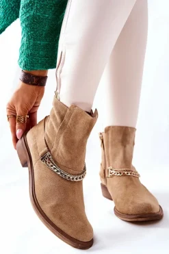 Botki Wiosenne|Brązowe I Beżowe Botki>Boto Damskie Botki Skórzane Nicole Beżowe Dome