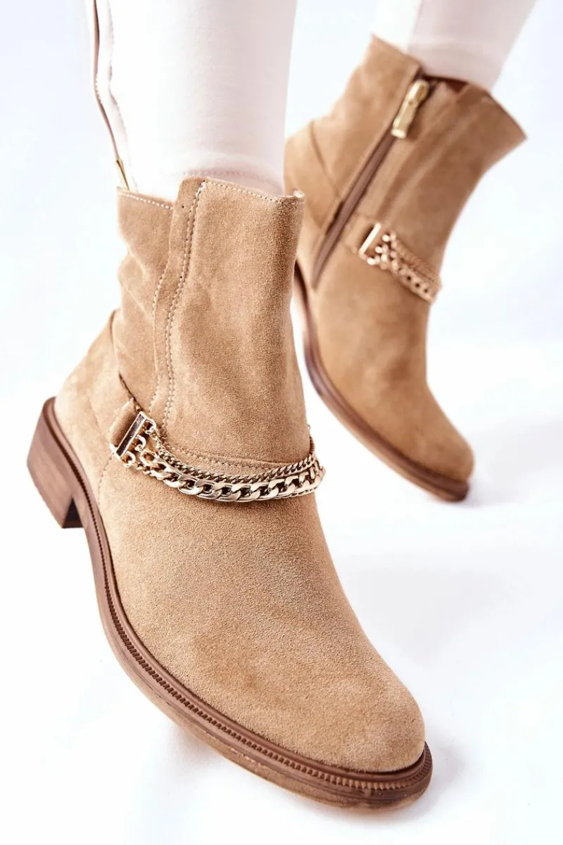 Botki Wiosenne|Brązowe I Beżowe Botki>Boto Damskie Botki Skórzane Nicole Beżowe Dome