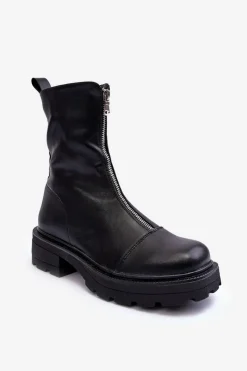 Online Boto Damskie Botki Skórzane Z Suwakiem Czarne Aravalur