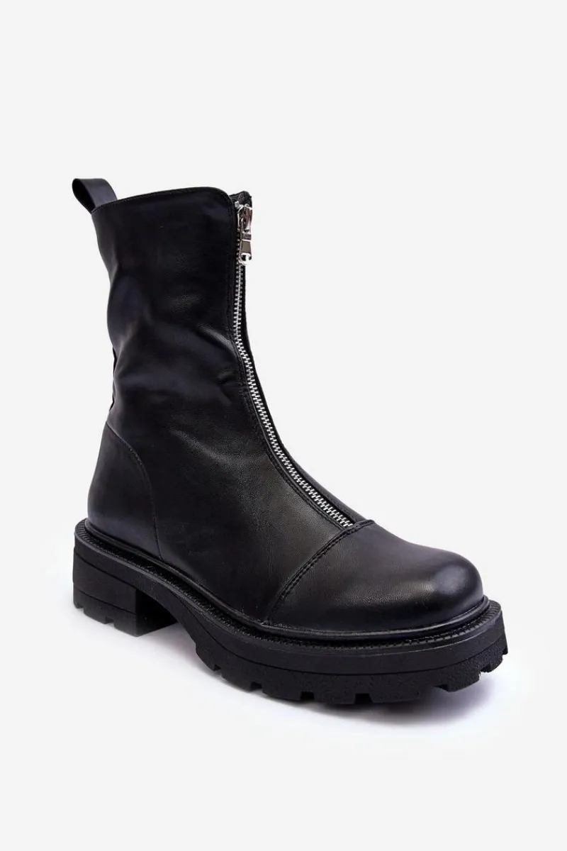 Online Boto Damskie Botki Skórzane Z Suwakiem Czarne Aravalur