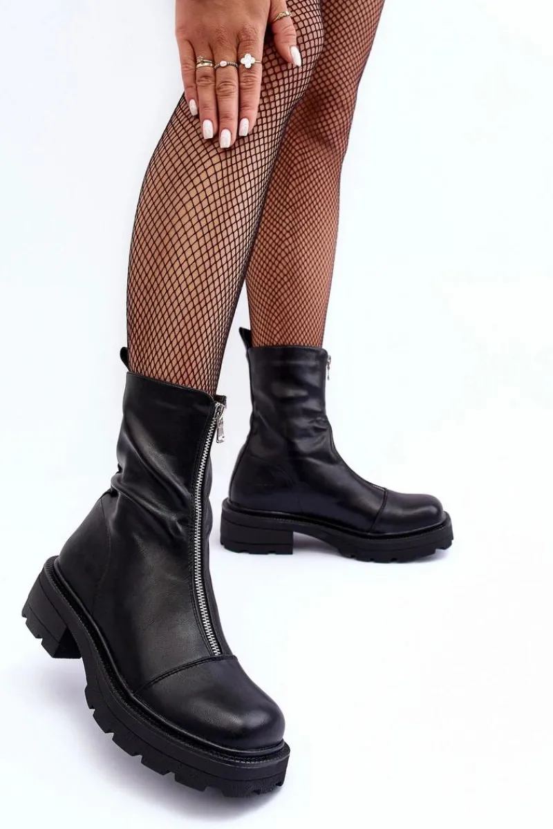 Online Boto Damskie Botki Skórzane Z Suwakiem Czarne Aravalur