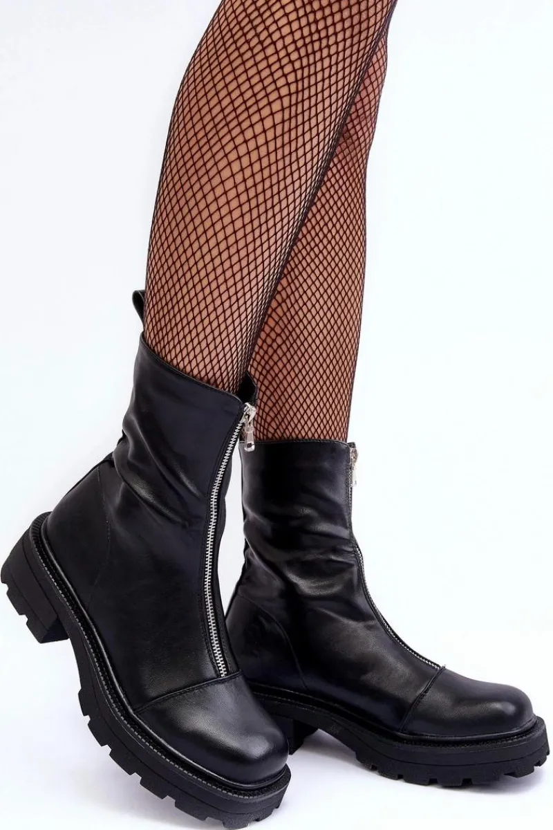 Online Boto Damskie Botki Skórzane Z Suwakiem Czarne Aravalur