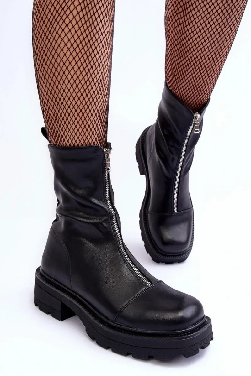 Online Boto Damskie Botki Skórzane Z Suwakiem Czarne Aravalur