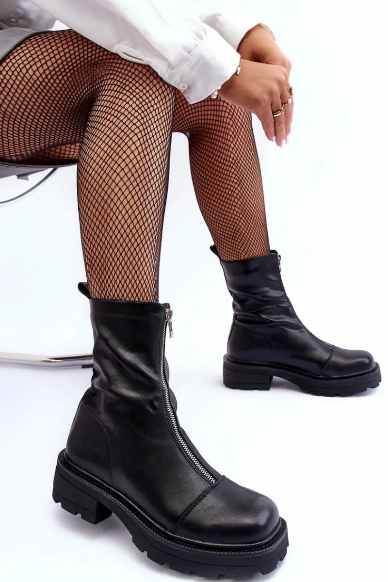 Online Boto Damskie Botki Skórzane Z Suwakiem Czarne Aravalur