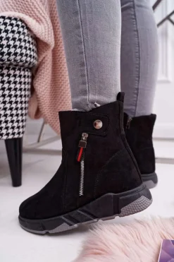 Hot Boto Damskie Botki Sportowe Ocieplane Czarny SJ1938 Nefera