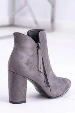 Clearance Damskie Botki Szare na Słupku Zamszowe Egida Damskie Botki Na Słupku|Botki Zimowe Damskie
