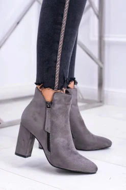 Clearance Damskie Botki Szare na Słupku Zamszowe Egida Damskie Botki Na Słupku|Botki Zimowe Damskie