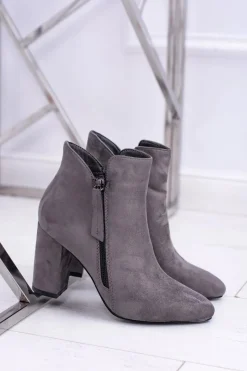 Clearance Damskie Botki Szare na Słupku Zamszowe Egida Damskie Botki Na Słupku|Botki Zimowe Damskie