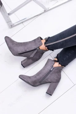 Clearance Damskie Botki Szare na Słupku Zamszowe Egida Damskie Botki Na Słupku|Botki Zimowe Damskie