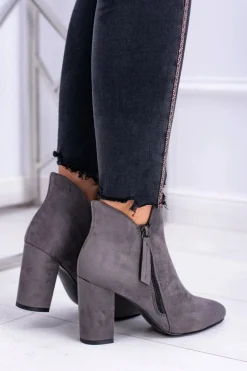 Clearance Damskie Botki Szare na Słupku Zamszowe Egida Damskie Botki Na Słupku|Botki Zimowe Damskie