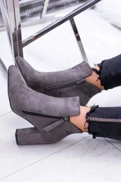 Clearance Damskie Botki Szare na Słupku Zamszowe Egida Damskie Botki Na Słupku|Botki Zimowe Damskie