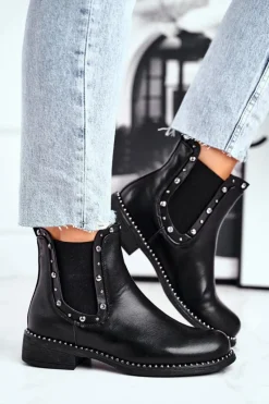 Damskie Botki Sztyblety Czarne Visible Damskie Czarne Botki|Botki Zimowe Damskie