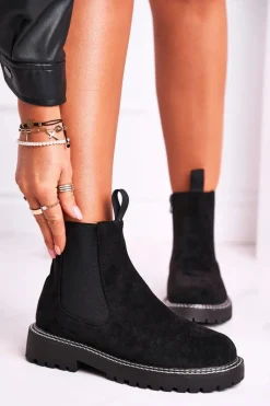 Outlet Damskie Botki Sztyblety Czarne Resist Damskie Czarne Botki|Botki Zimowe Damskie