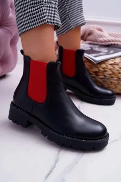 Botki Zimowe Damskie|Botki Płaskie>Boto Damskie Botki Sztyblety Czerwone Gumki Czarne Superpower