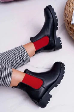 Botki Zimowe Damskie|Botki Płaskie>Boto Damskie Botki Sztyblety Czerwone Gumki Czarne Superpower