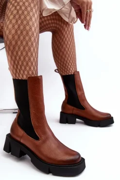 Best Laura Messi Damskie Botki Sztyblety 2693/229 Brązowe Brązowy