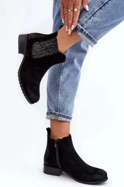 Botki Ocieplane|Czarne Botki>Boto Damskie Botki Sztyblety Na płaskim Obcasie Czarne Sauamia