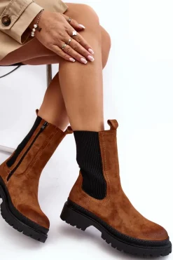 Clearance Evento Damskie Botki Sztyblety Na Suwak Camel Samil Brązowy