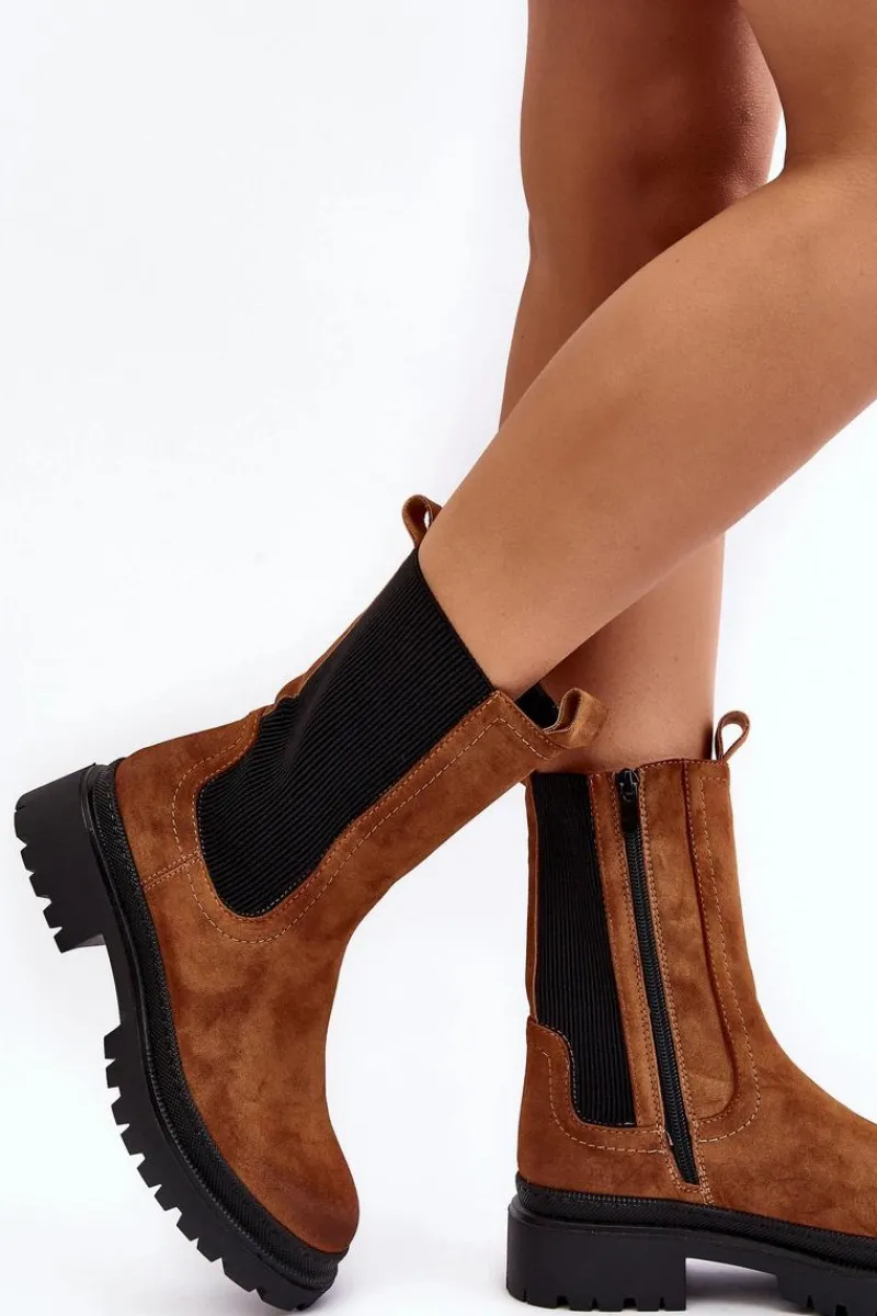 Clearance Evento Damskie Botki Sztyblety Na Suwak Camel Samil Brązowy