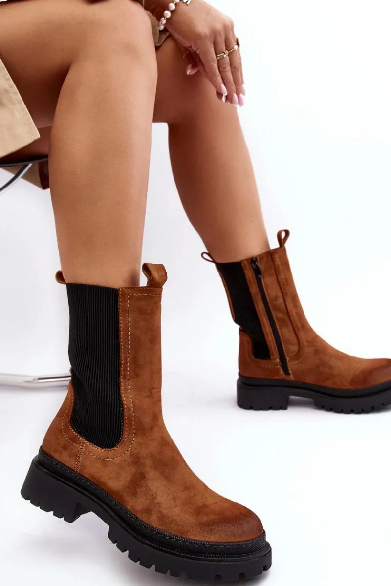 Clearance Evento Damskie Botki Sztyblety Na Suwak Camel Samil Brązowy