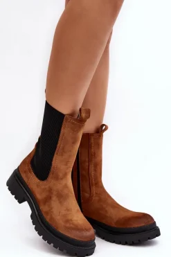 Clearance Evento Damskie Botki Sztyblety Na Suwak Camel Samil Brązowy