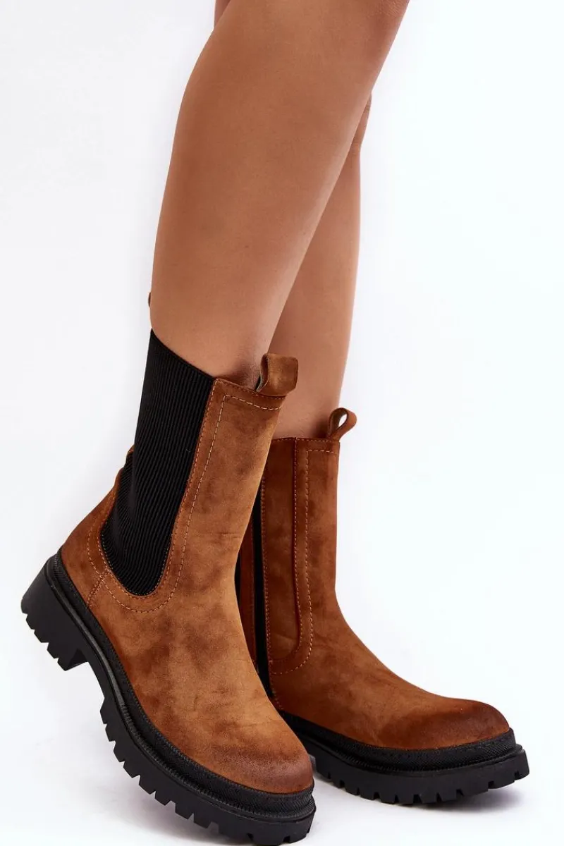 Clearance Evento Damskie Botki Sztyblety Na Suwak Camel Samil Brązowy