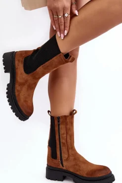 Clearance Evento Damskie Botki Sztyblety Na Suwak Camel Samil Brązowy