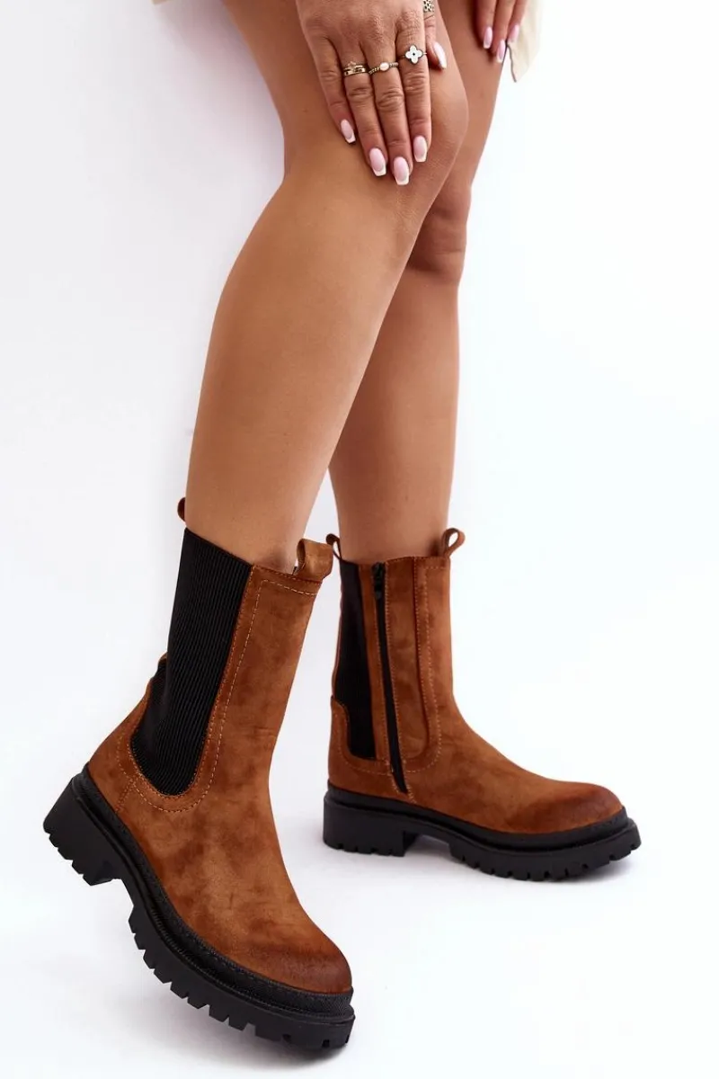 Clearance Evento Damskie Botki Sztyblety Na Suwak Camel Samil Brązowy