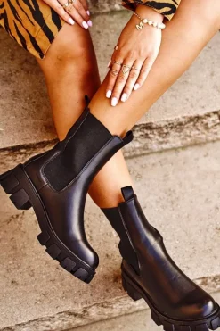 Sale Damskie buty S.Barski Damskie Botki Sztyblety Na Platformie Czarne Genius