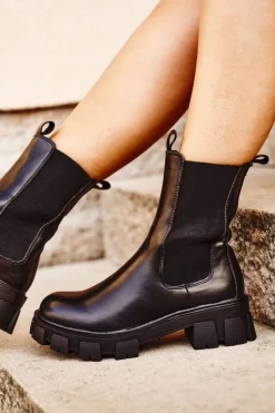 Sale Damskie buty S.Barski Damskie Botki Sztyblety Na Platformie Czarne Genius