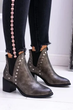 Outlet Damskie Botki Sztyblety Na Słupku Nity Savage Damskie Botki Na Słupku|Botki Zimowe Damskie