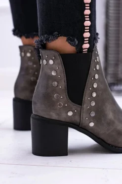 Outlet Damskie Botki Sztyblety Na Słupku Nity Savage Damskie Botki Na Słupku|Botki Zimowe Damskie