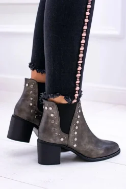 Outlet Damskie Botki Sztyblety Na Słupku Nity Savage Damskie Botki Na Słupku|Botki Zimowe Damskie