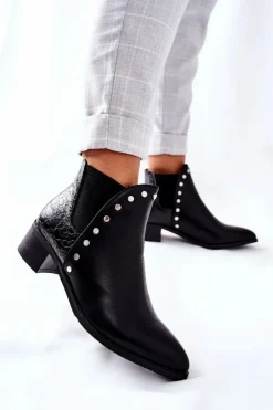 Best Boto Damskie Botki Sztyblety Na Obcasie Czarne Barretos