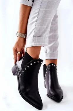 Best Boto Damskie Botki Sztyblety Na Obcasie Czarne Barretos