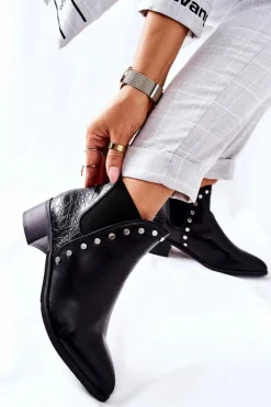 Best Boto Damskie Botki Sztyblety Na Obcasie Czarne Barretos