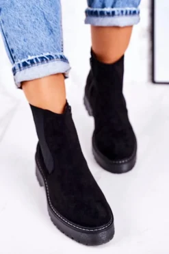 Boto Damskie Botki Sztyblety Na Gumowej Podeszwie Zamszowe Czarne Voyager