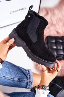 Boto Damskie Botki Sztyblety Na Gumowej Podeszwie Zamszowe Czarne Voyager