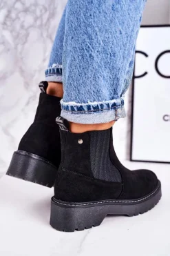 Boto Damskie Botki Sztyblety Na Gumowej Podeszwie Zamszowe Czarne Voyager