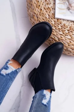 Discount Damskie buty S.Barski Damskie Botki Sztyblety Płaski Obcas Czarne Barski 18-75