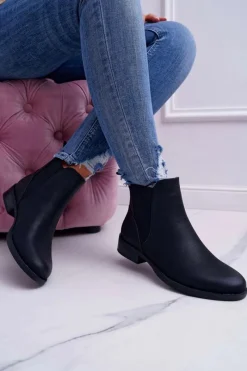 Discount Damskie buty S.Barski Damskie Botki Sztyblety Płaski Obcas Czarne Barski 18-75