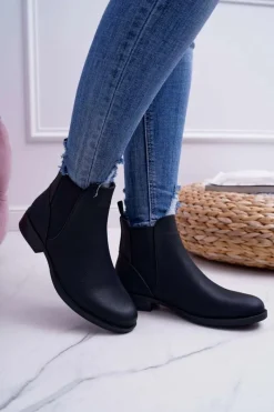 Discount Damskie buty S.Barski Damskie Botki Sztyblety Płaski Obcas Czarne Barski 18-75