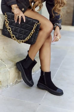 Damskie Botki Sztyblety Skóra Zamsz Big Star II274354 Czarne Damskie Czarne Botki|Botki Zimowe Damskie