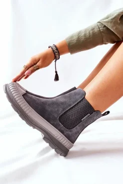 Outlet Big Star Shoes Damskie Botki Sztyblety Skóra Zamsz Big Star II274353 Szare