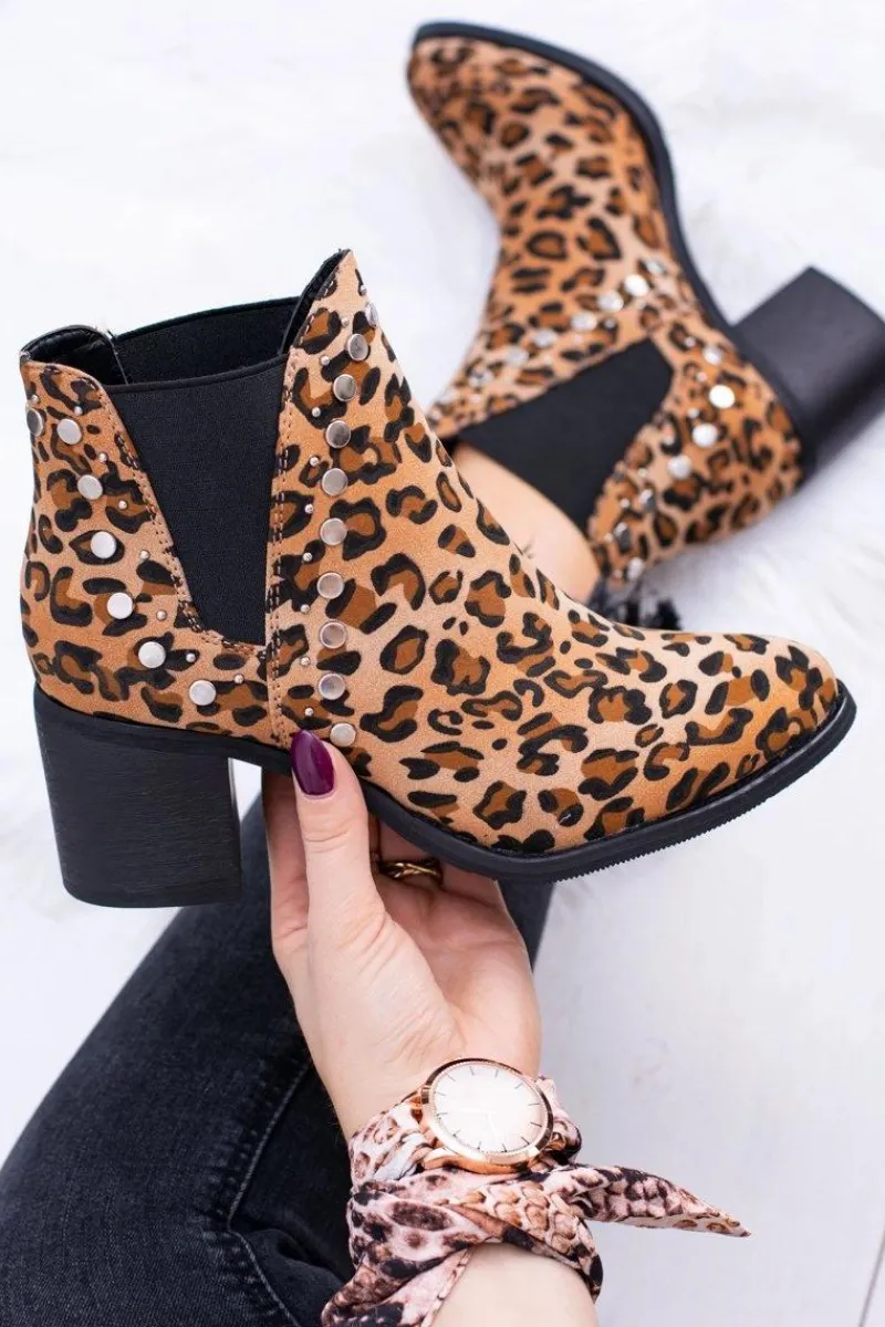 Sale Damskie Botki Sztyblety W Panterkę Na Słupku Nity Savage Damskie Botki Na Słupku|Botki Zimowe Damskie