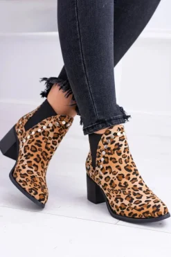 Sale Damskie Botki Sztyblety W Panterkę Na Słupku Nity Savage Damskie Botki Na Słupku|Botki Zimowe Damskie
