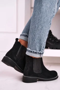 Czarne Botki|Botki Zimowe Damskie><noscript><img width=